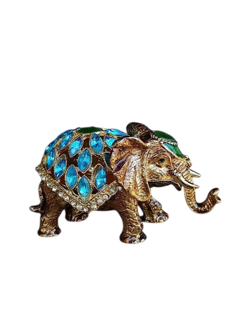 Jeweled Elephant Trinket Box with Blue and Green Accents Tchotchki